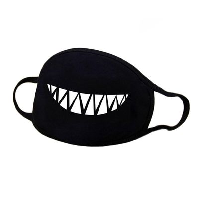 TopHomer Cotton Mask, Reusable Black Daily Anti-Dust Mouth Cover with Funny Patten for Outdoor Activities (Toothy Smile A)