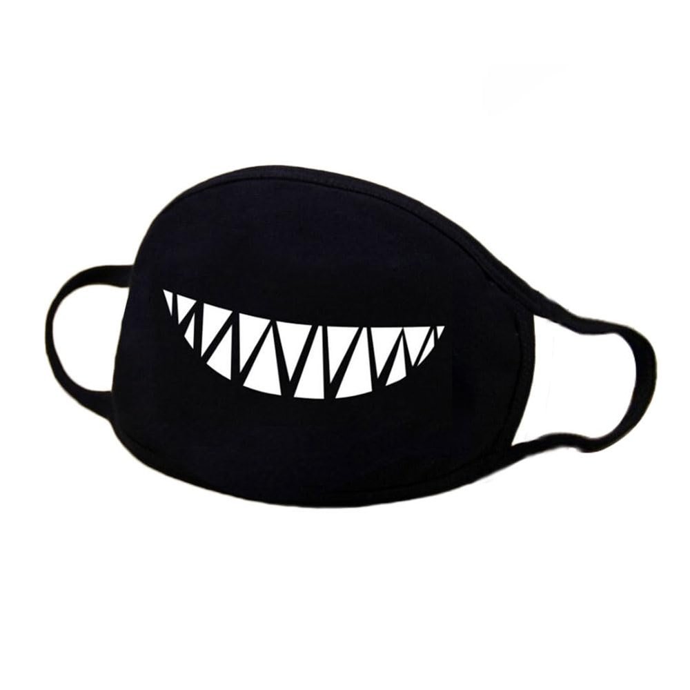 TopHomer Cotton Mask, Reusable Black Daily Anti-Dust Mouth Cover with Funny Patten for Outdoor Activities (Toothy Smile A)