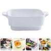 Casserole Dishes,3Pcs Bread Grey Individual Oven Baker Heat- Nonstick Container Plate Snack Double Rice Cake Tempered Bowl Serving Trays Casserole Tray Plates Dessert Ceramic Ovenw view 4