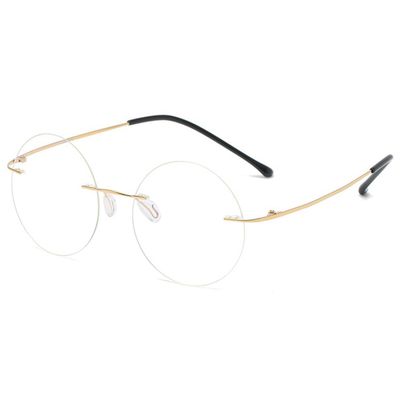 ABETOS Round Titanium Rimless Reading Glasses Blue Light Blocking Women Men Metal Frameless Eyeglasses Flexible Hinges Lightweight Fashion Readers Eyewear, Gold 3.0