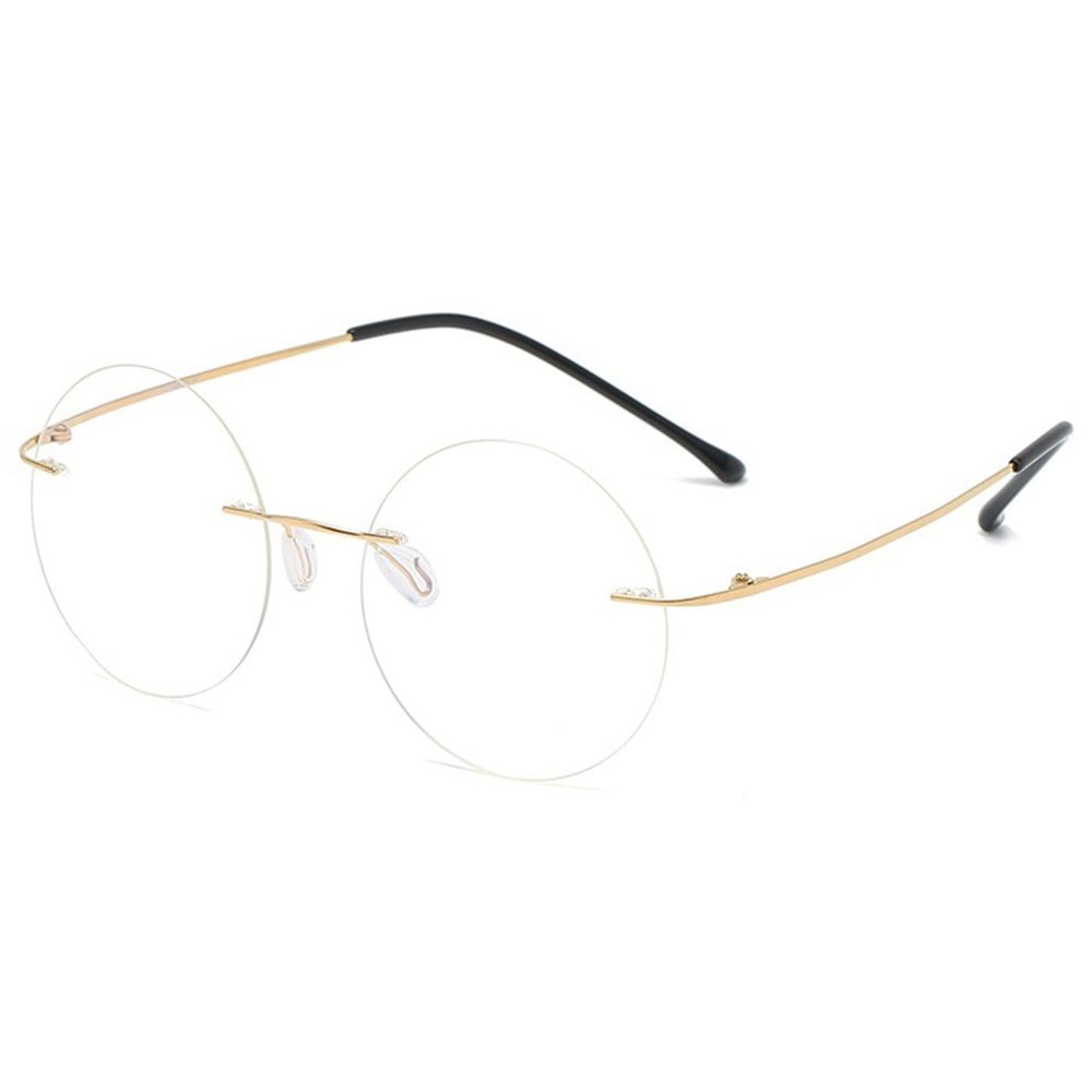 ABETOS Round Titanium Rimless Reading Glasses Blue Light Blocking Women Men Metal Frameless Eyeglasses Flexible Hinges Lightweight Fashion Readers Eyewear, Gold 3.0