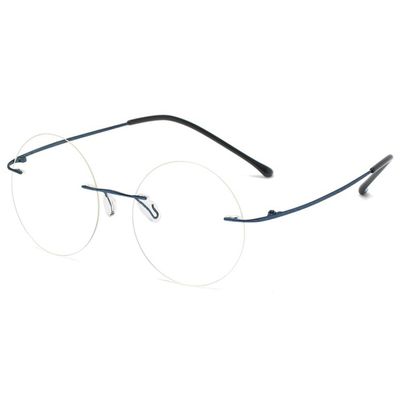 ABETOS Round Titanium Rimless Reading Glasses Blue Light Blocking Women Men Metal Frameless Eyeglasses Flexible Hinges Lightweight Fashion Readers Eyewear, Blue 2.0
