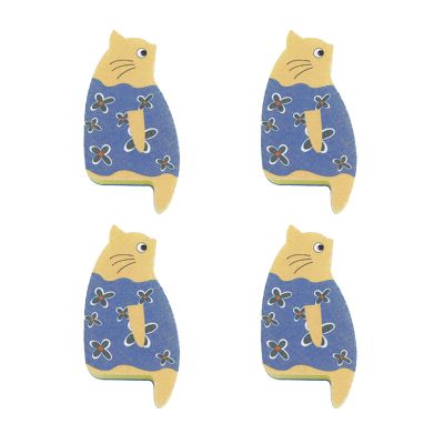 Soulnioi Nonwoven Dish Sponge,Cartoon Dish Sponge,Cleaning Sponge,Sponge Multipack,Dish Sponges for Washing Up,for Kitchen Cleaning,(4PCS Cubic Kitten Yellow)