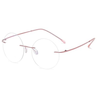 ABETOS Round Titanium Rimless Reading Glasses Blue Light Blocking Women Men Metal Frameless Eyeglasses Flexible Hinges Lightweight Fashion Readers Eyewear, Pink 1.0