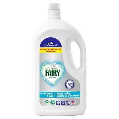 Fairy Non Bio Washing Liquid Laundry Detergent, 4.05 Litre, 90 Washes, Stain Removal for Clothes, Gentle to Skin, Suitable for Professional Use