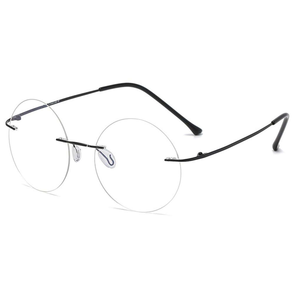 ABETOS Round Titanium Rimless Reading Glasses Blue Light Blocking Women Men Metal Frameless Eyeglasses Flexible Hinges Lightweight Fashion Readers Eyewear, Black 3.0