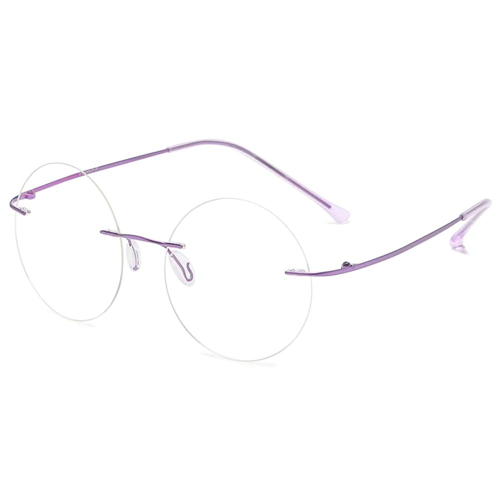 ABETOS Round Titanium Rimless Reading Glasses Blue Light Blocking Women Men Metal Frameless Eyeglasses Flexible Hinges Lightweight Fashion Readers Eyewear, Purple 1.0