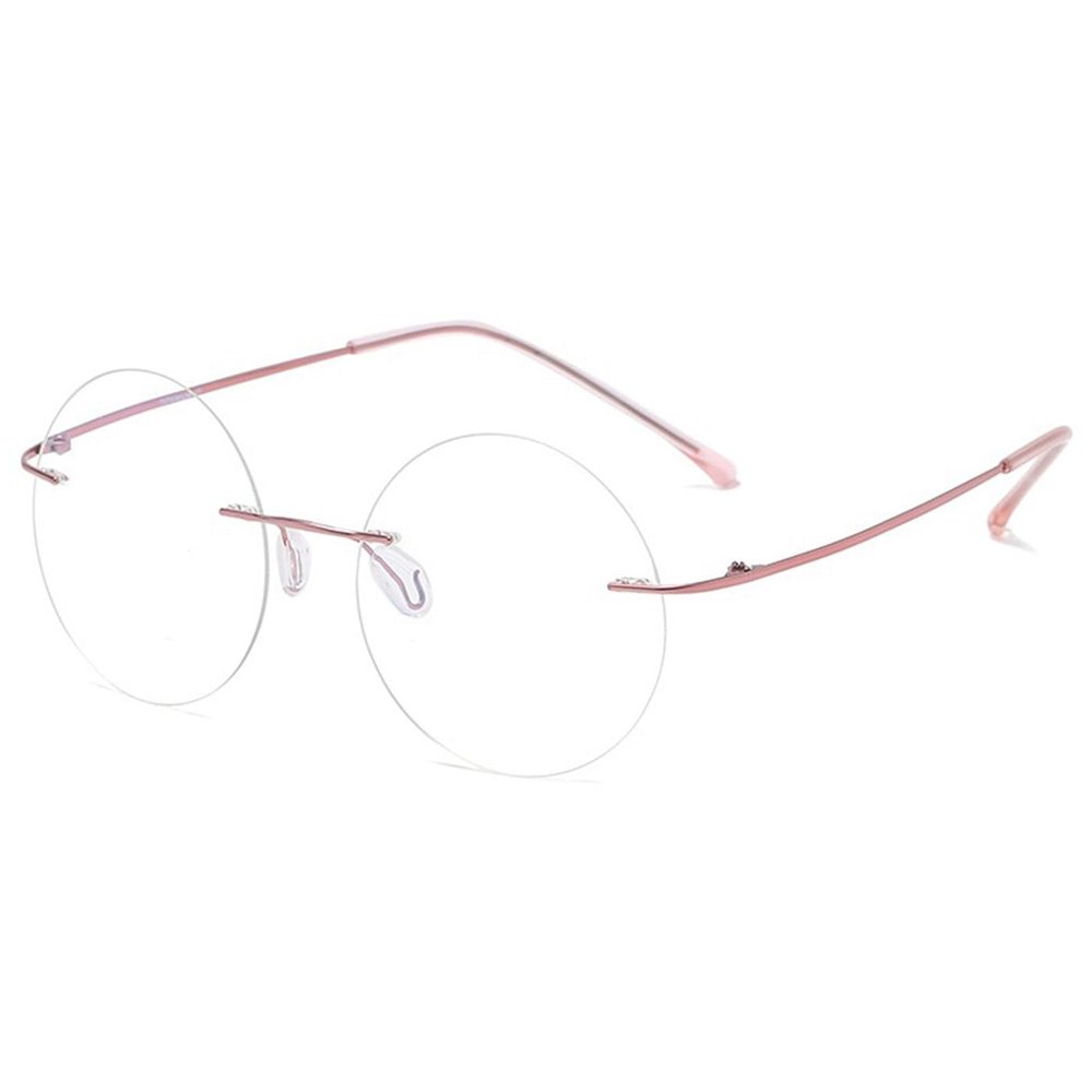 ABETOS Round Titanium Rimless Reading Glasses Blue Light Blocking Women Men Metal Frameless Eyeglasses Flexible Hinges Lightweight Fashion Readers Eyewear, Pink 3.0