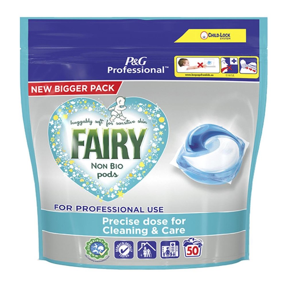 Fairy Non-Bio Professional Washing Pods, Liquid Capsules - Gently Clean Clothes & Care for Sensitive Children's and Family Skin, Bulk Buy, 50 Capsules (Pack of 2)