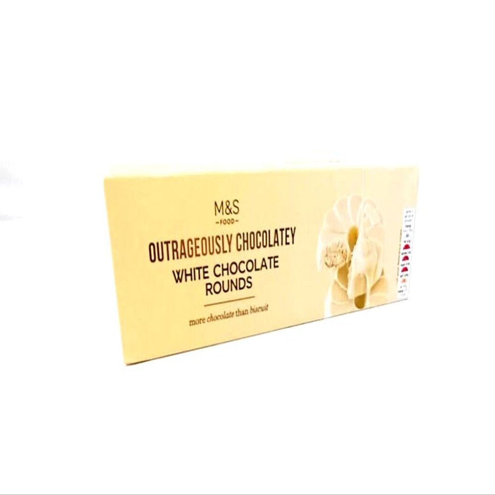 M&S Food Outrageously Chocolatey White Round Biscuits 200g - 2 Pack in a Premier Life Store Box