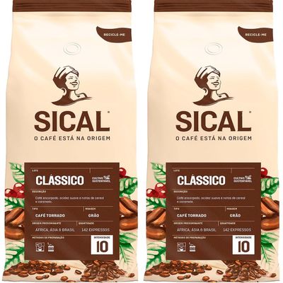 Sical 5 Stars Roasted Coffee Beans/Caf Torrado em Gro - 1kg - Pack of 2