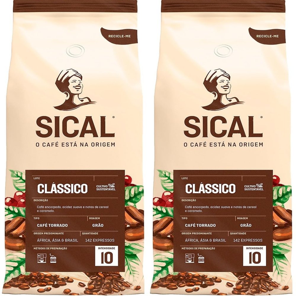 Sical 5 Stars Roasted Coffee Beans/Caf Torrado em Gro - 1kg - Pack of 2