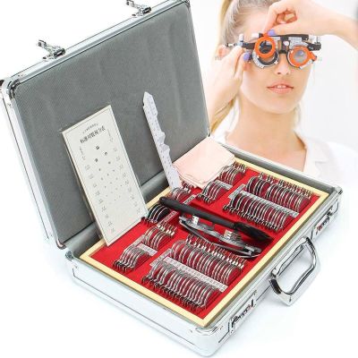 DPQYJPP 104 pcs Trial Lens Set with Measuring Glasses Testing Frame, Optical Lens Optometry Rim Case Evidence Box Aluminum Rim Kit