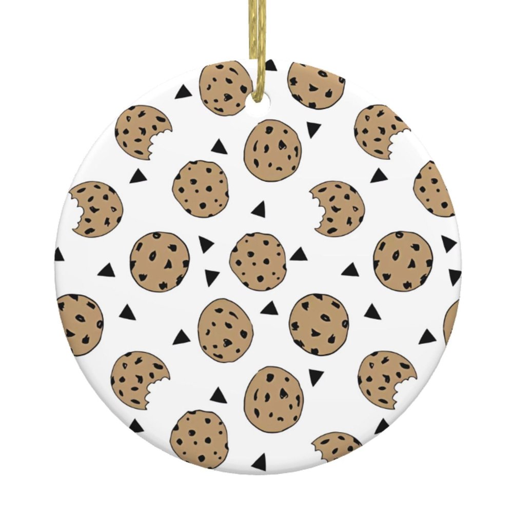 YYHHAOFA Cookies Food Chocolate Chip Biscuits Prints Christmas Ceramic Round Pendant Decoration - Festive Hanging Ornament for Stores, and Homes -2.9 in