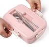 Stainless Steel Lunch Box Microwave Lunch Box Straw Food Storage Container Portable Bento Box (Color : Pink) vision view 2