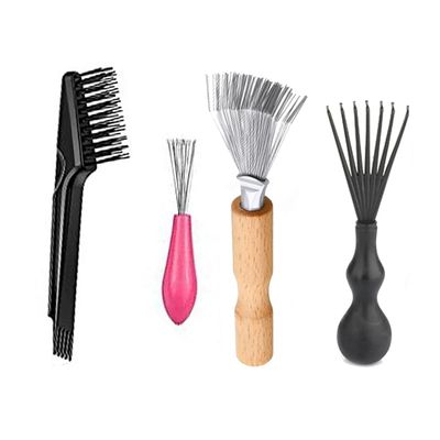 4PCS Hair Brush Cleaner Tool Set Wooden Comb Cleaner Delicate Cleaning Hair Brush Comb Cleaner Tool Handle Embeded Tool Broken Hair Cleaner