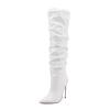 WOkismD 12CM/4.72IN Pointed Toe Stiletto Heel Super High Heel Wrinkled Boots High Heel Knee-High Boots Knight Boots,White,38 view 1