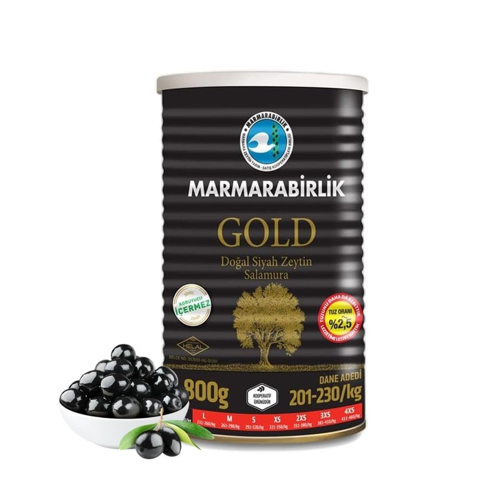 Marmara Birlik Gemlik Type Black Olives MEGA 800g -Suitable for Vegetarian (Gold XL)