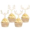 Gyufise 24Pcs Deer Antler Cupcake Toppers Wooden Antler Cake Picks Merry Christmas Cake Decorations Wedding Baby Shower Birthday Hunting Xmas Holiday Party Cake Decoration Supplies view 1