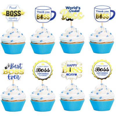 Cyodoos 36PCS Merry Christmas Boss Party Supplies Cupcake Toppers Best Boss Party Supplies World Christmas Selection Decoration Birthday Gift Set 36Pieces (Blue)