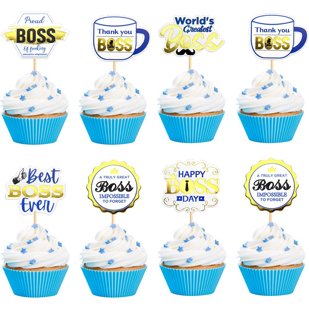 Cyodoos 36PCS Merry Christmas Boss Party Supplies Cupcake Toppers Best Boss Party Supplies World Christmas Selection Decoration Birthday Gift Set 36Pieces (Blue)