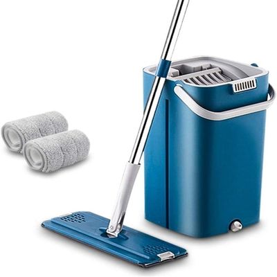 Cleaning Mops Free Hand Spin Cleaning Microfiber Mop with Bucket Kitchen Floor Clean Tools (Blue)