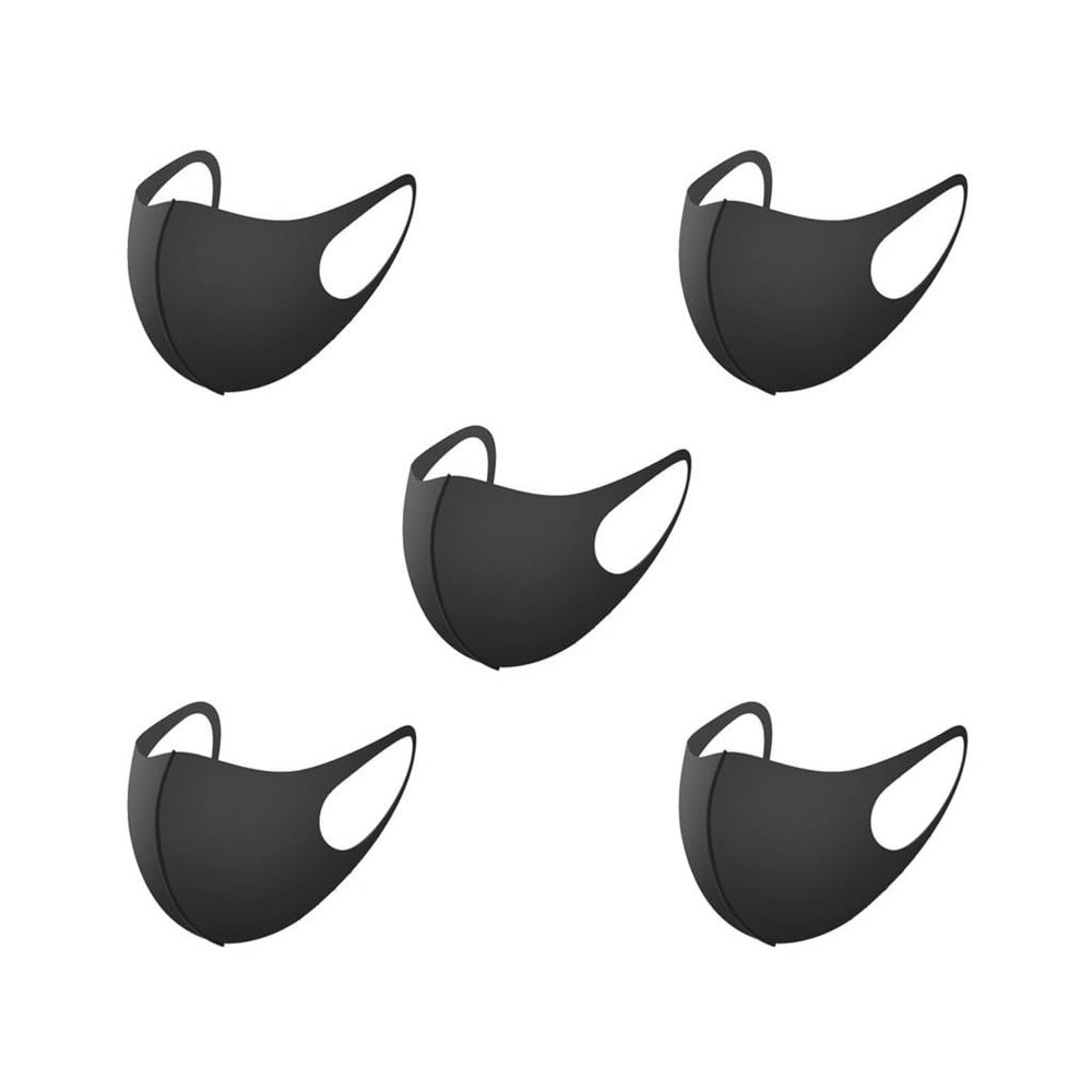 5 set of Women Men 3-layer Sponge Face Mask Anti-dust Anti-haze Reusable Breathable Unisex Mouth Mask, black