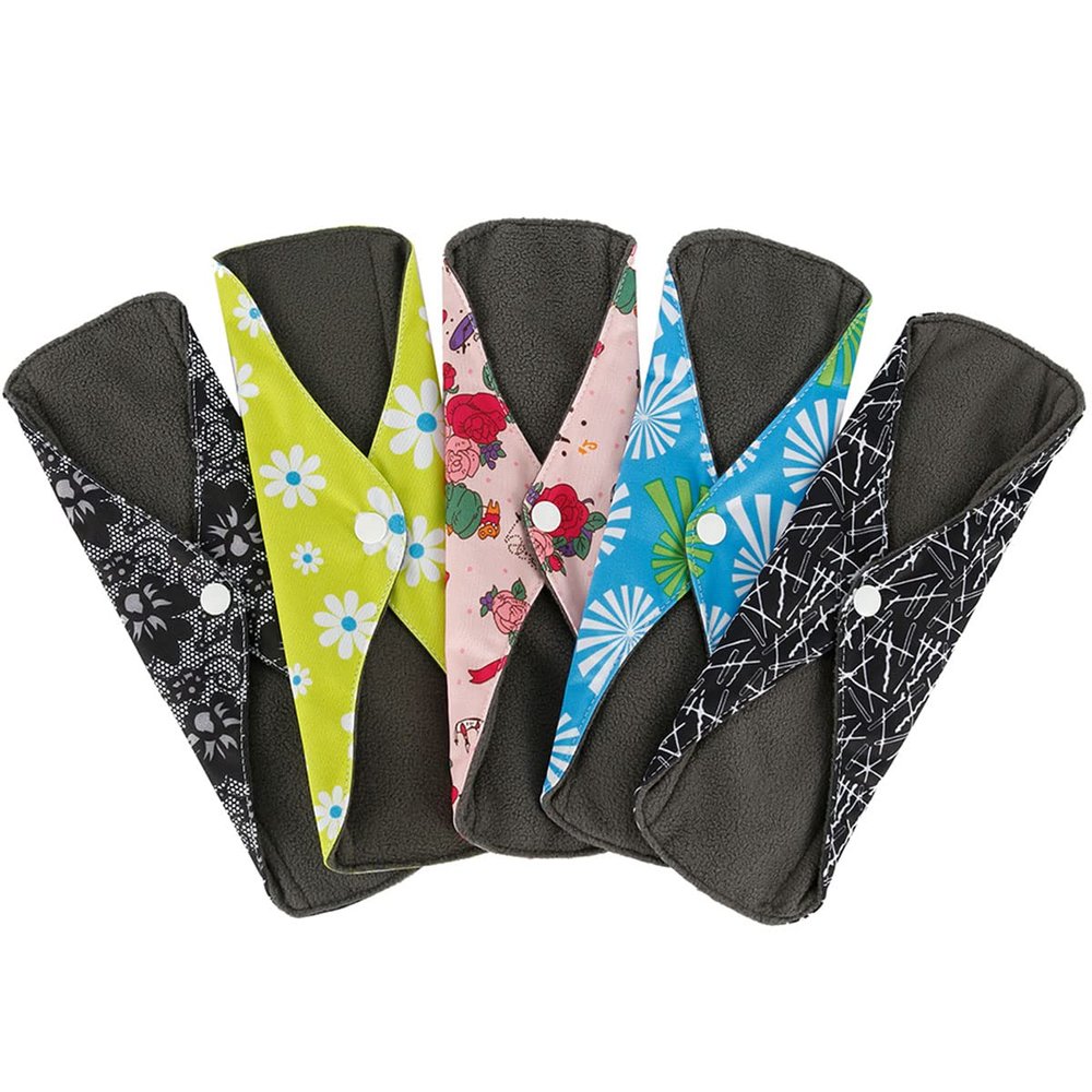 5Pcs Reusable Sanitary Towels, Washable Cloth Menstrual Pads High Absorbancy Menstrual Towel 4 Layer Hygiene Sanitary Pads for Medium,Heavy Flow Night