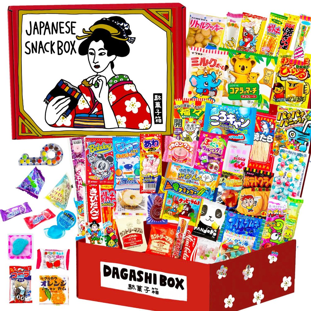 Japanese Snacks & Candy 50 Piece Dagashi Set Gift (Box) Japan snackbox, Variety Assortment, chips variety pack, Gift Snack Box, Holiday Gifts, Matcha, kitkat, jagariko, birthday gift