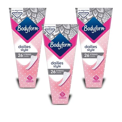 Bodyform Dailies String Thong Panty Liners for Women. Multipack 3 Month Supply Slim for Thongs and Discrete Comfort fit Great Value.
