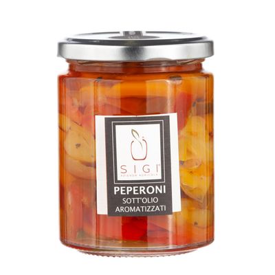 SIGI Azienda Agricola Bell Peppers in Oil | Free of Food Dyes, Preservatives and Chemical Additives | 100% Artisanal and Natural | Handmade and Made in Italy | Jar 270gr.