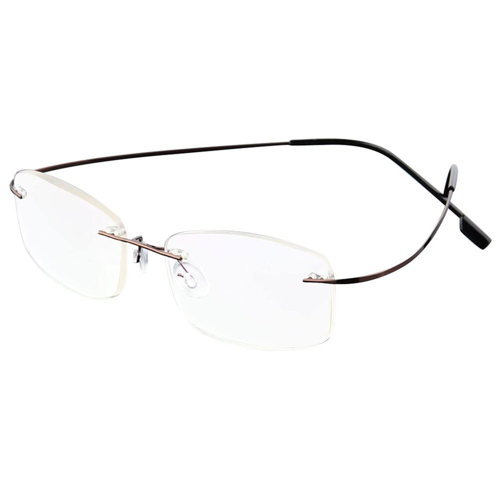ABETOS Titanium Rimless Reading Glasses for Men Women Frameless Metal Small Rectangular Readers Lightweight Fashion Computer Eyeglasses for Reading, Brown 1.5