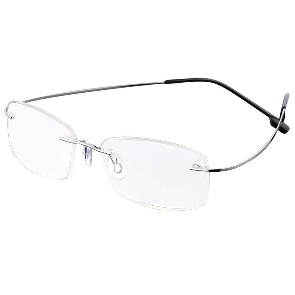 ABETOS Titanium Rimless Reading Glasses for Men Women Frameless Metal Small Rectangular Readers Lightweight Fashion Computer Eyeglasses for Reading, Silver 1.5