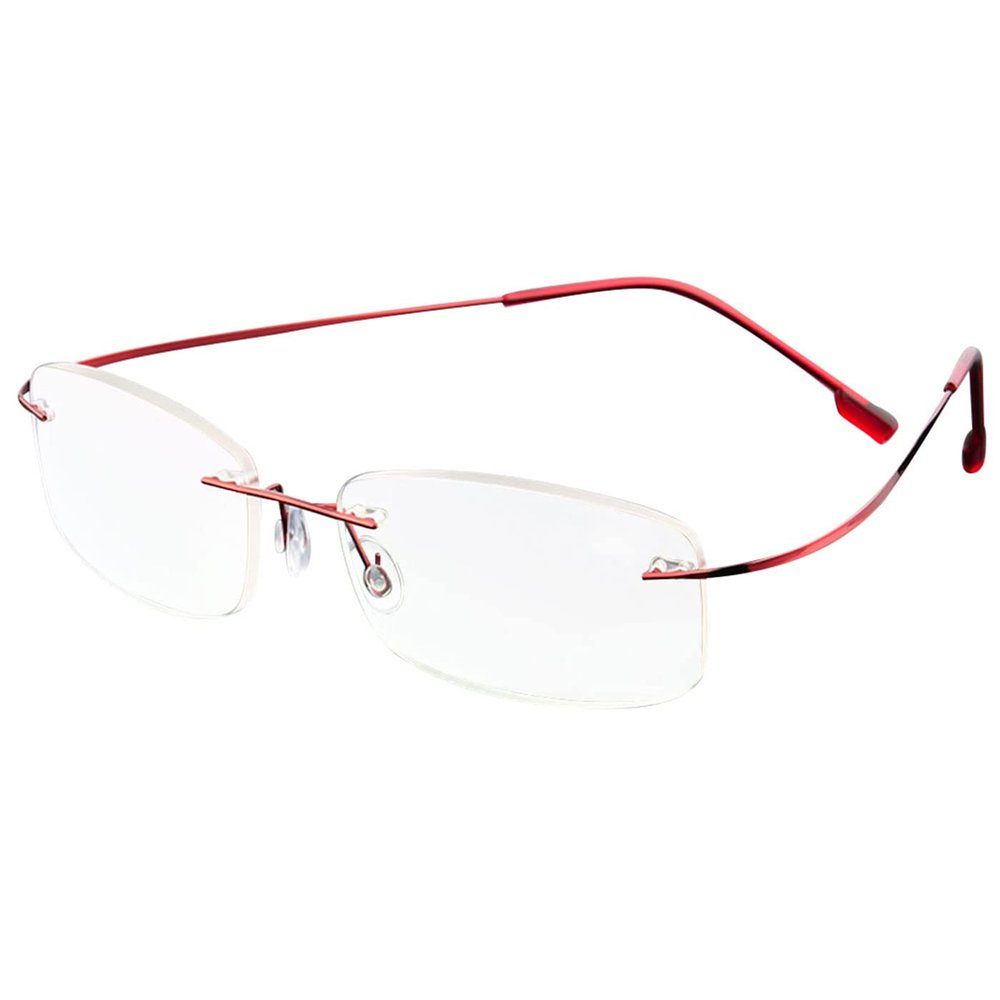 ABETOS Titanium Rimless Reading Glasses for Men Women Frameless Metal Small Rectangular Readers Lightweight Fashion Computer Eyeglasses for Reading, Red 1.5