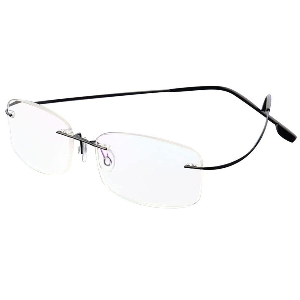 ABETOS Titanium Rimless Reading Glasses for Men Women Frameless Metal Small Rectangular Readers Lightweight Fashion Computer Eyeglasses for Reading, Black 1.5