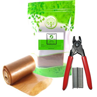 Collagen Casings 65mm/5mts + Hand Crimper for Meat + 60 hog Rings, Sausage Casings