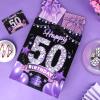 Black Purple 50th Birthday Gift Bag With Greeting Card and Tissue Paper for Women - Party Decorations Supplies With Handles view 2