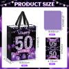 Black Purple 50th Birthday Gift Bag With Greeting Card and Tissue Paper for Women - Party Decorations Supplies With Handles view 3