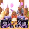 Black Purple 50th Birthday Gift Bag With Greeting Card and Tissue Paper for Women - Party Decorations Supplies With Handles view 4