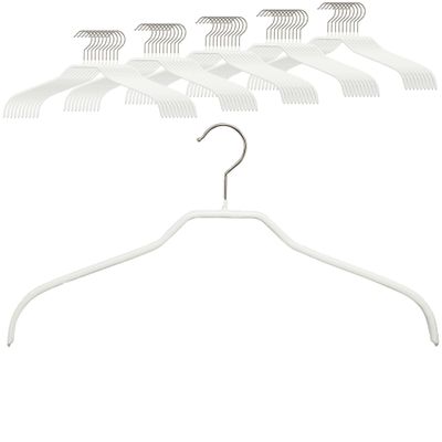 MAWA Set of 50 Space-Saving Non-Slip Hangers for Shirts and Blouses with 360 Rotating Hook Non-Slip Coating 45cm White