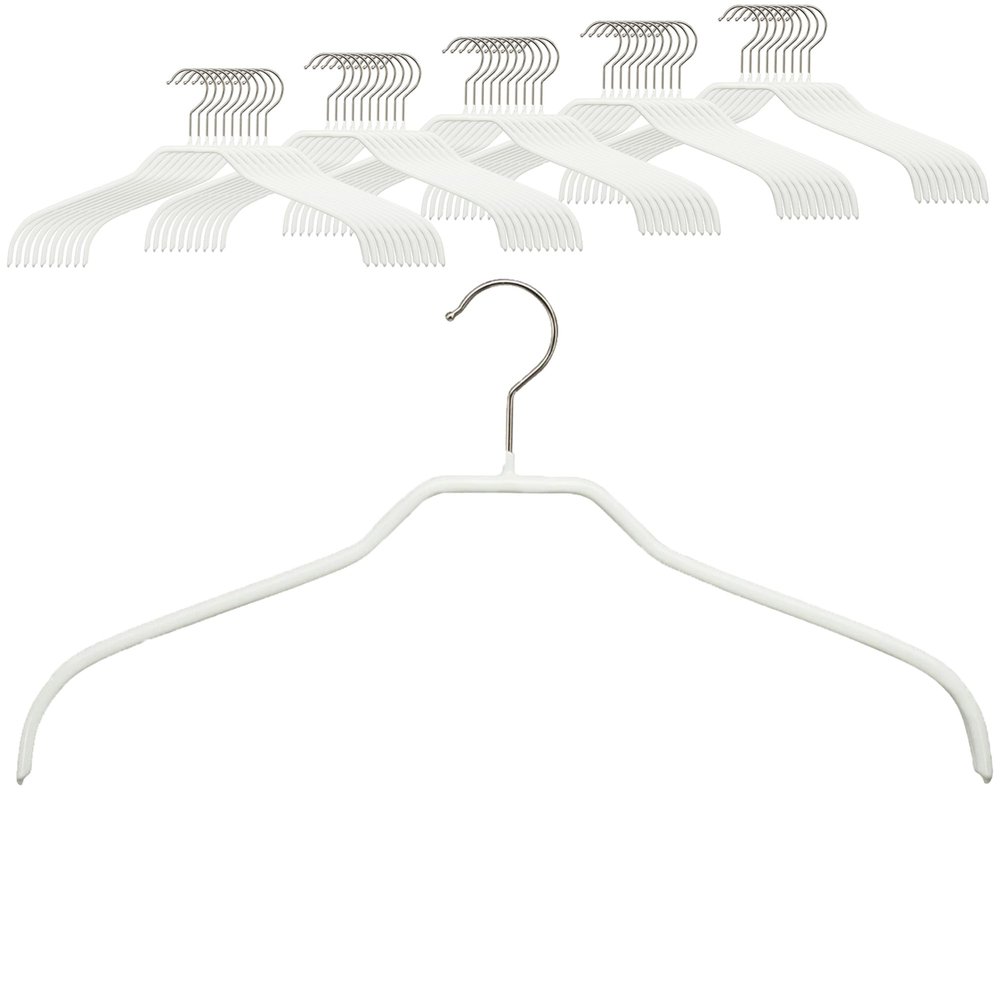 MAWA Set of 50 Space-Saving Non-Slip Hangers for Shirts and Blouses with 360 Rotating Hook Non-Slip Coating 45cm White