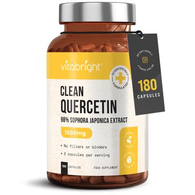 VitaBright Quercetin Supplement 1000mg | 180 Capsules | 2 Daily | 500mg Per Capsule | Quercetin Powder Bio Flavonoids Supplements | Vegan | No Additives | Made in Britain