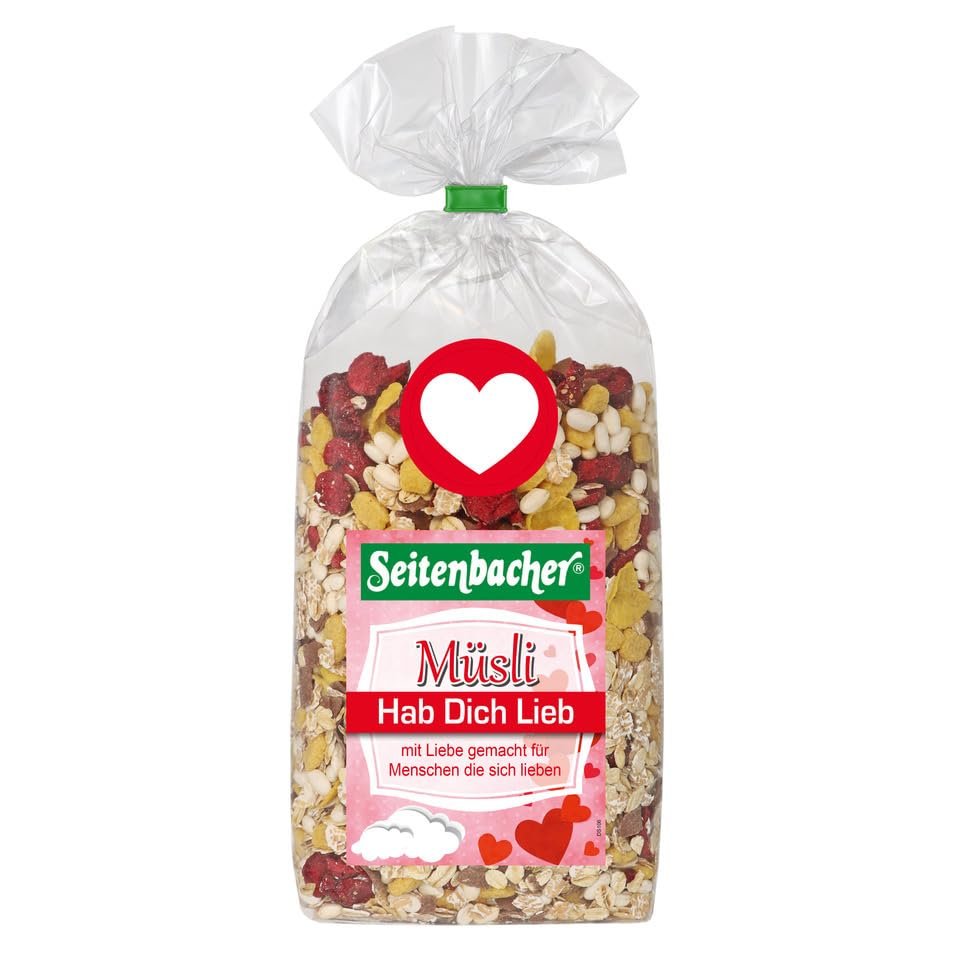 Seitenbacher Muesli Hab Dich Lieb I Whole Grain Cereals I Sour Cherries I Milk Chocolate I Cornfrlakes I 3 x 600 g, 600.00 g (Pack of 3), 600.00 g (Pack of 3)