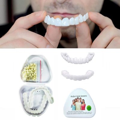 Flipped Warmth 2 Pairs Prosthesis Teeth Fake Teeth White Dentures Teeth Veneers Teeth Instant Perfect Smile Silicone Tooth False Teeth Veneers for Men Women Cover Missing Teeth