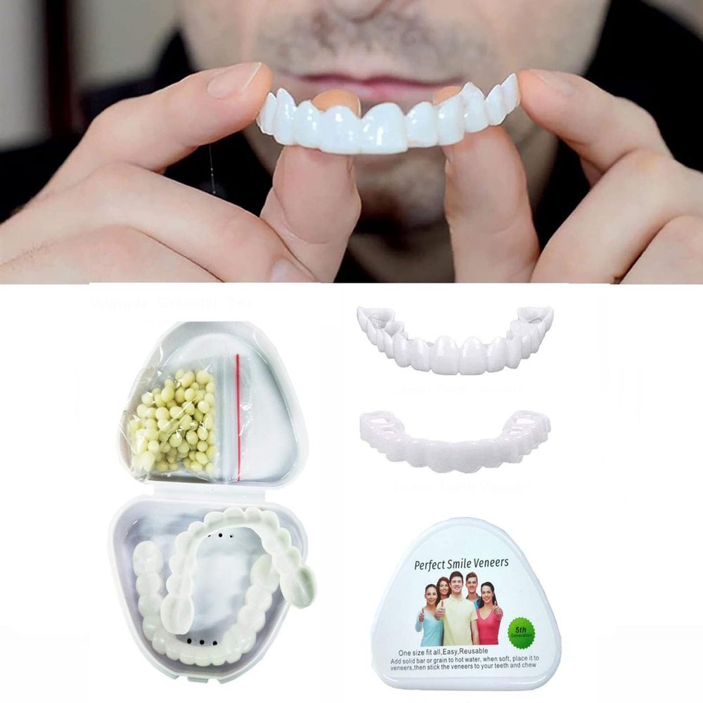 Flipped Warmth 2 Pairs Prosthesis Teeth Fake Teeth White Dentures Teeth Veneers Teeth Instant Perfect Smile Silicone Tooth False Teeth Veneers for Men Women Cover Missing Teeth