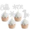 Gyufise 24Pcs Snowflake One Cupcake Toppers Silver Glitter Snowflake 1st Birthday Cupcake Picks for Winter Frozen Theme Baby Shower First Birthday Party Decorations Supplies view 1