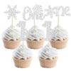 Gyufise 24Pcs Snowflake One Cupcake Toppers Silver Glitter Snowflake 1st Birthday Cupcake Picks for Winter Frozen Theme Baby Shower First Birthday Party Decorations Supplies view 2