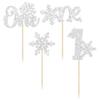 Gyufise 24Pcs Snowflake One Cupcake Toppers Silver Glitter Snowflake 1st Birthday Cupcake Picks for Winter Frozen Theme Baby Shower First Birthday Party Decorations Supplies view 4