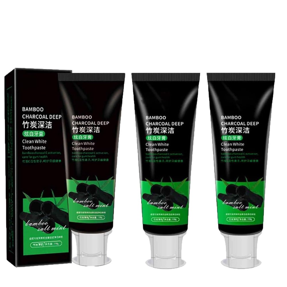 Bamboo Charcoal Whitening Toothpaste, Activated Charcoal Whitening Toothpaste, Removes Tooth Stains and Freshens Breath, Eliminates Bad Breath, Relieves Gum Swelling and Pain (3PC)