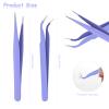 Ainiv 2Pcs Straight Curved Tweezers, Lash Tweezer, Stainless Steel Pointed Tweezers Kit, Sticker Tweezer Tool for Eyelash Extensions, DIY Crafts, Nail Art, Jewelry Making (Purple) view 2
